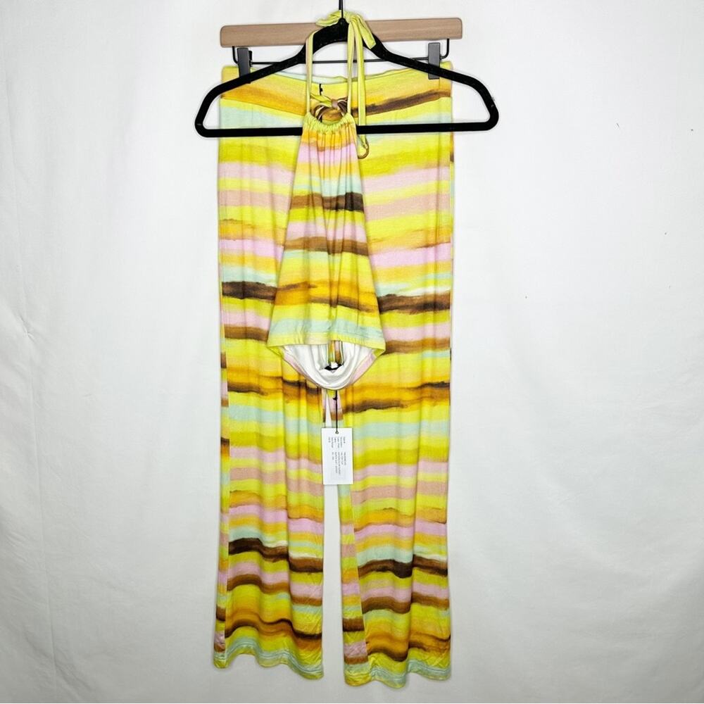 PLUSH Watercolor Sunset Halter Top/Wide Leg Pants NWT in Small